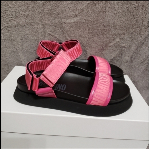 Moschino Denim Logo Ankle-Strap Sandals - Picture 1 of 11